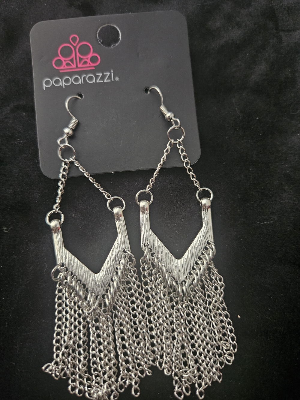 paparazzi Silver V-Shape Chain Fringe Earrings
